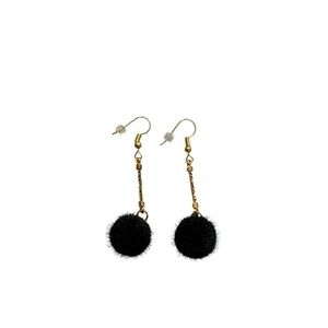 Anthropologie Black Pom Pom Earrings